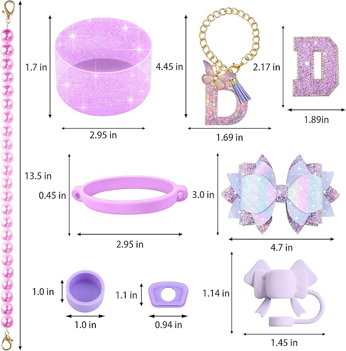 9PCS Purple for Stanley Cup Accessories Set Bling Initials Bow Charms for - Image 3