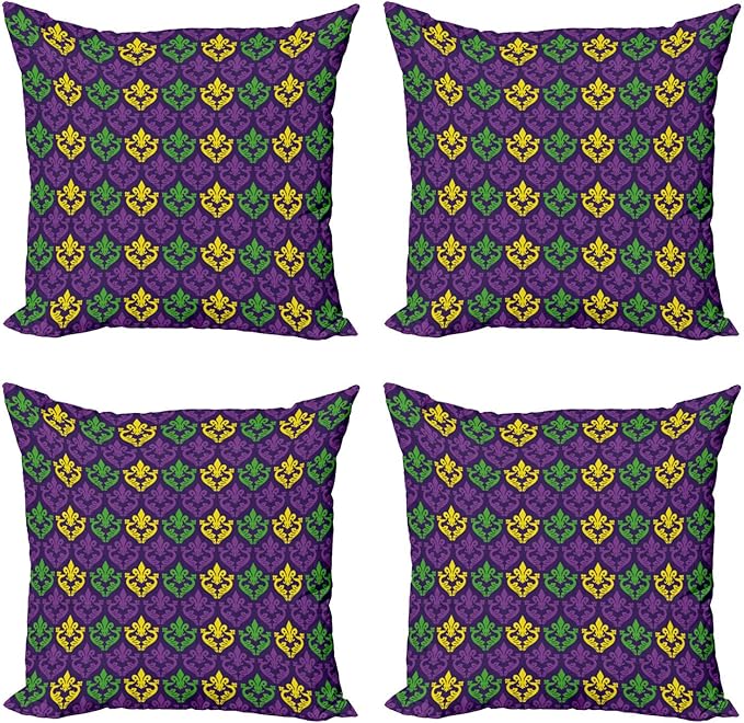 Ambesonne Mardi Gras Decorative Throw Pillow Case Pack of 4, Antique Old by Ambesonne