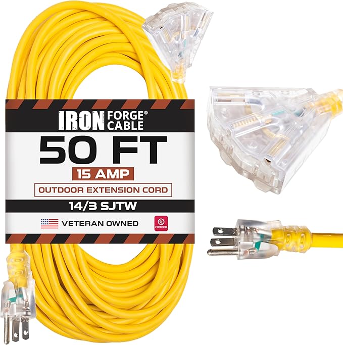 Iron Forge Cable 50ft Yellow Outdoor Extension Cord by IronForgeCable