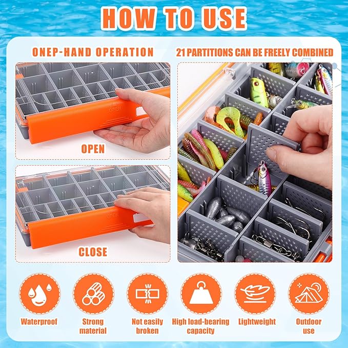 Junkin 6 Pack 3600 Fishing Tackle Boxes Waterproof, High-vis Orange Lure - Image 4