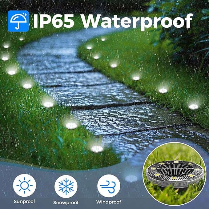 Peasur Mini Solar Ground Lights, 8 Pack Flat Solar Disc Lights Outdoor - Image 4