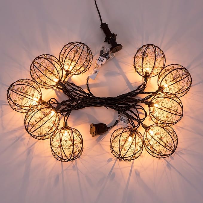 Outdoor Decorative Patio String Lights, Beaded Copper Wire Ball Style Lantern - Image 7