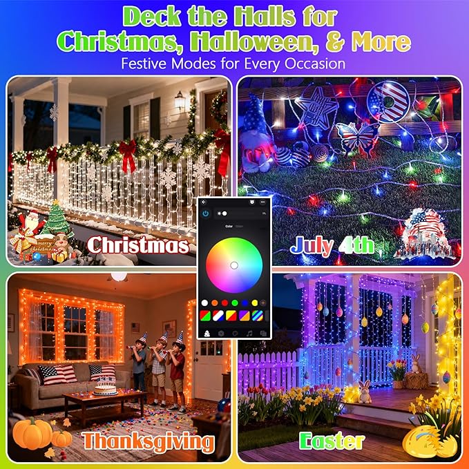 2025 New 88FT 240LED Smart Color Changing Easter String Lights Outdoor App - Image 7