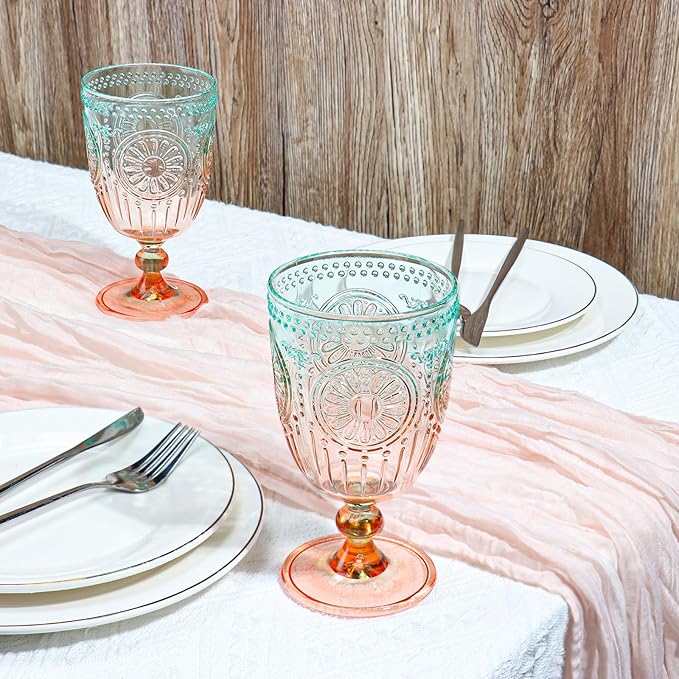 XUWAIDSGN 24Pcs Plastic Vintage Wine Glasses 13.5oz Reusable Embossed Goblet - Image 6