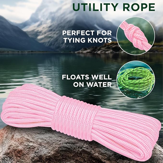 TECEUM Rope – 150 Feet x 1/4 Inch – Pink – Strong All-Purpose Utility Rope – - Image 3