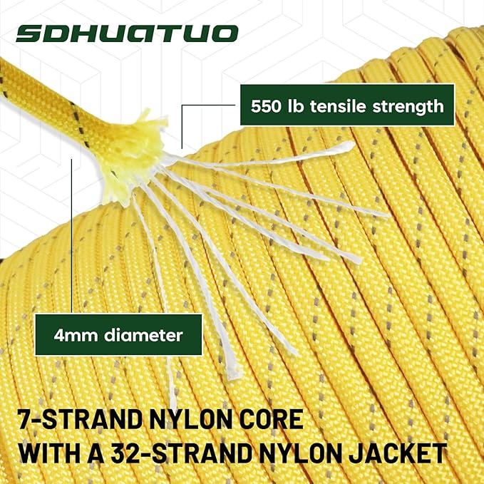 SDHUATUO Paracord Rope 100FT, 550lb Type III Nylon Parachute Cord 7-Strand Core - Image 5