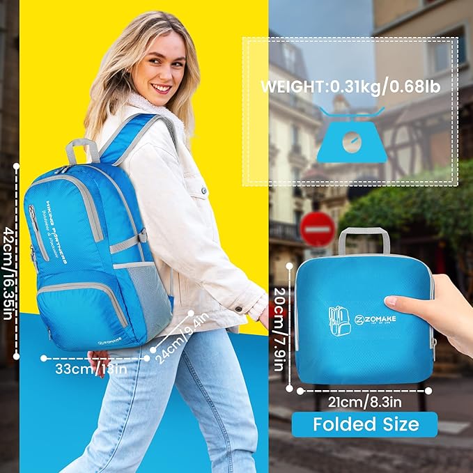 ZOMAKE Lightweight Packable Backpack, 35L Light Foldable Hiking Backpacks Water - Image 2