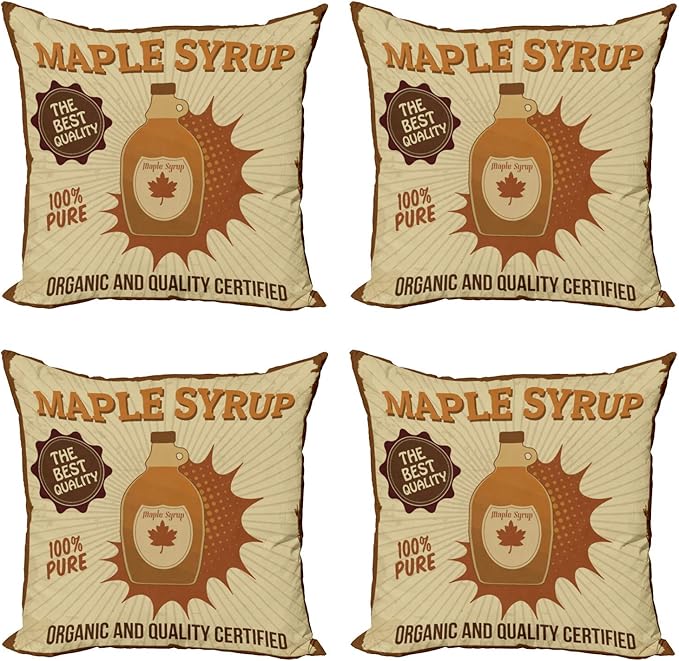Ambesonne Retro Throw Pillow Cushion Case Pack of 4, Maple Syrup Ad by Ambesonne
