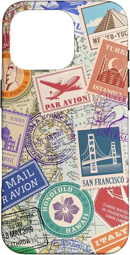 World Map Travel Passport Stamps Postage Stamp Case by Unknown