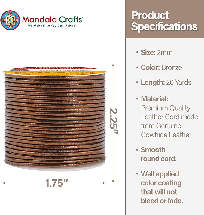 Mandala Crafts Round Genuine Bronze Leather Cord - Image 4