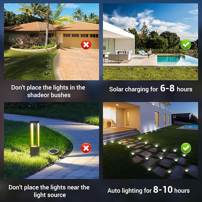 Peasur Mini Solar Ground Lights Outdoor, 12 Pack Flat Solar Powered Disc Lights - Image 7