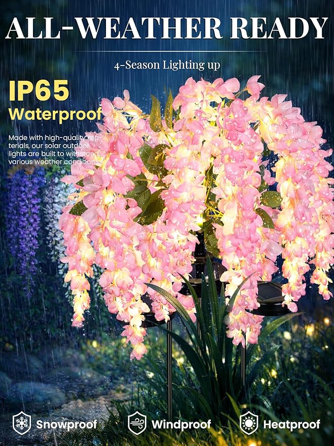 GIGALUMI Solar Lights Outdoor for Garden Decor, 3 Pack Solar Flower Lights - Image 3