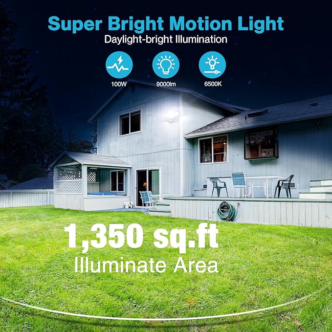 Olafus 100W LED Security Light Motion Sensor Outdoor Light, 2 Pack Motion Flood - Image 5
