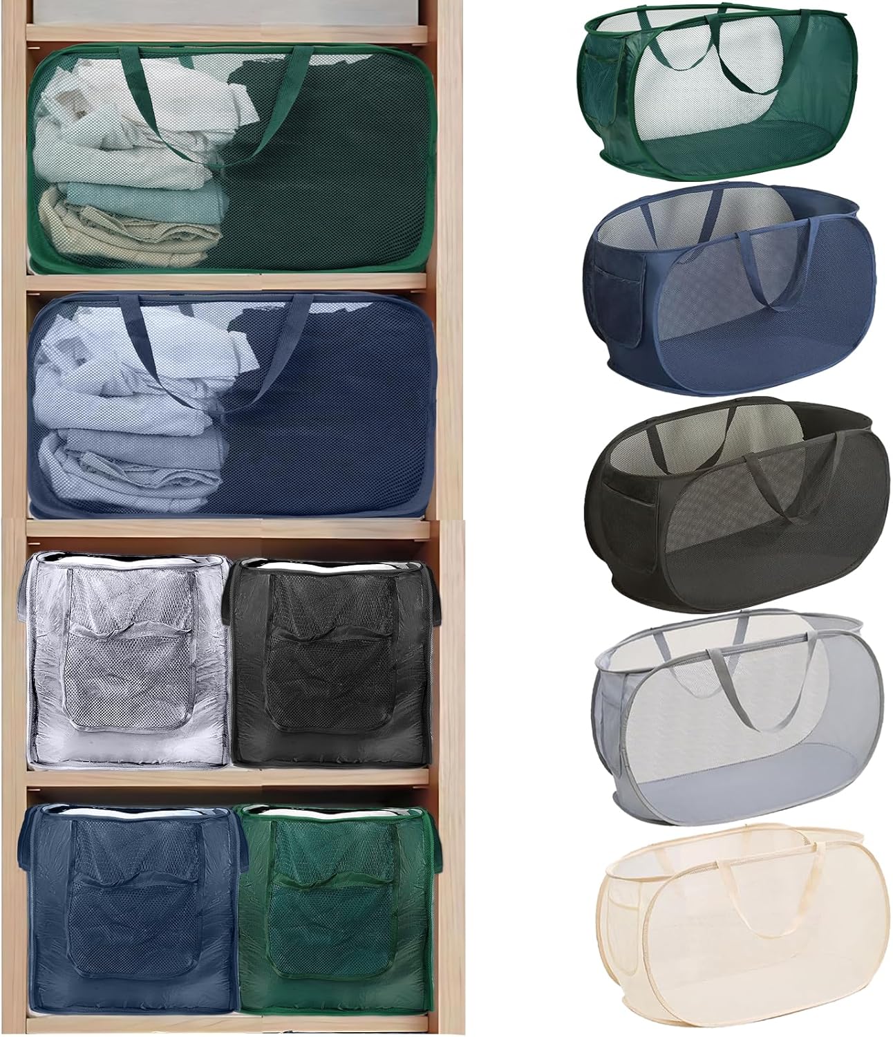 5 Pack Closet Storage Bins, Storage Containers for Closets, Fabric Closet Bins for StorageDecorative ,Collapsible Baskets for Organizing Clothes Toy Nursery (Black/Blue/Beige/Gray/Green)