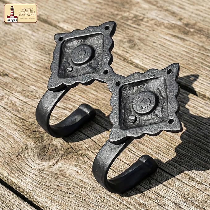 Mystic Colonial Rustic Cast Iron Wall Hooks, Heavy Duty Retro Utility Hooks - Image 6