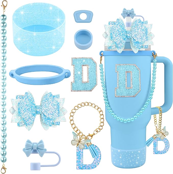 9PCS Blue for Stanley Cup Accessories Set Bling Initials Bow Charms for Stanley by Unknown