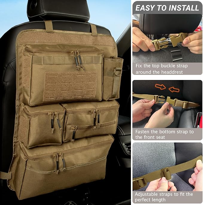 Tactical Seat Back Organizer Heavy Duty MOLLE Panel Organizer - Image 3