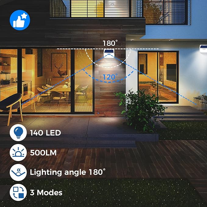 Peasur Solar Lights Outdoor Waterproof, 3 Lighting Modes Motion Sensor Ultra - Image 5