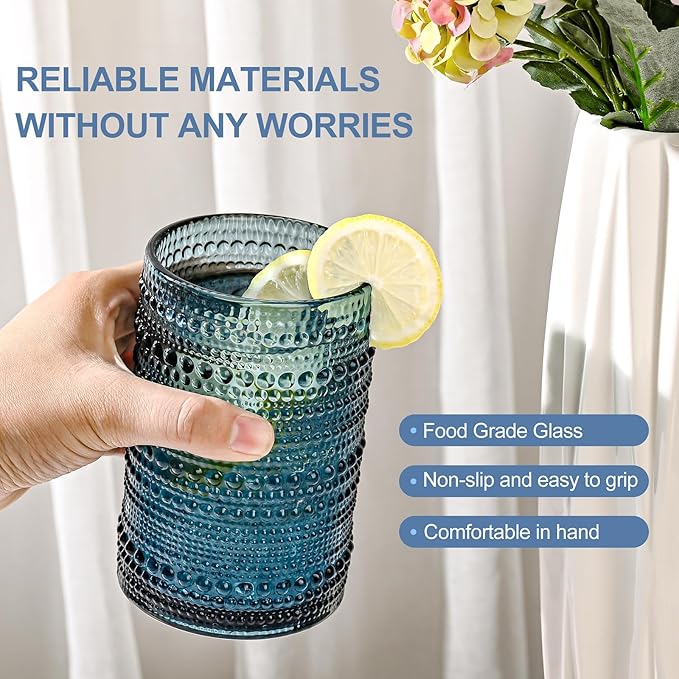 ZMOWIPDL Vintage Glassware Drinking Glasses Set of 6, 15 oz Hobnail Glass Cups - Image 5
