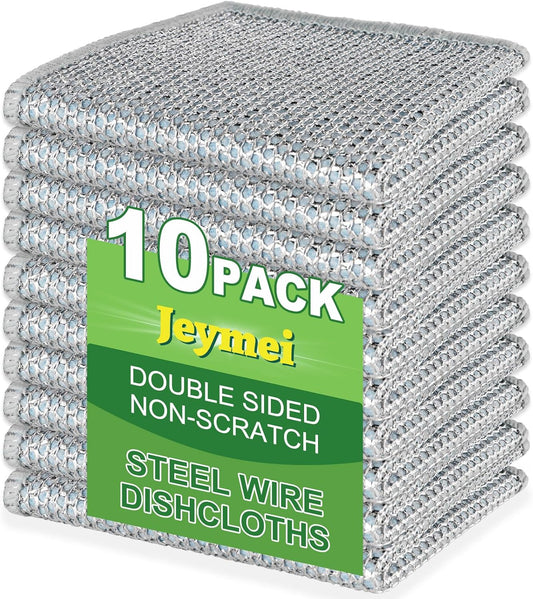 10pcs Non Scratch Wire Dishcloth Multipurpose Wire Dishwashing Rag for Wet and Dry,Metal Scrubbers for Cleaning Dishes,Dual-Sided Kitchen Cleaning Cloth with Mesh,Cleaning Tool for Pot, Blue