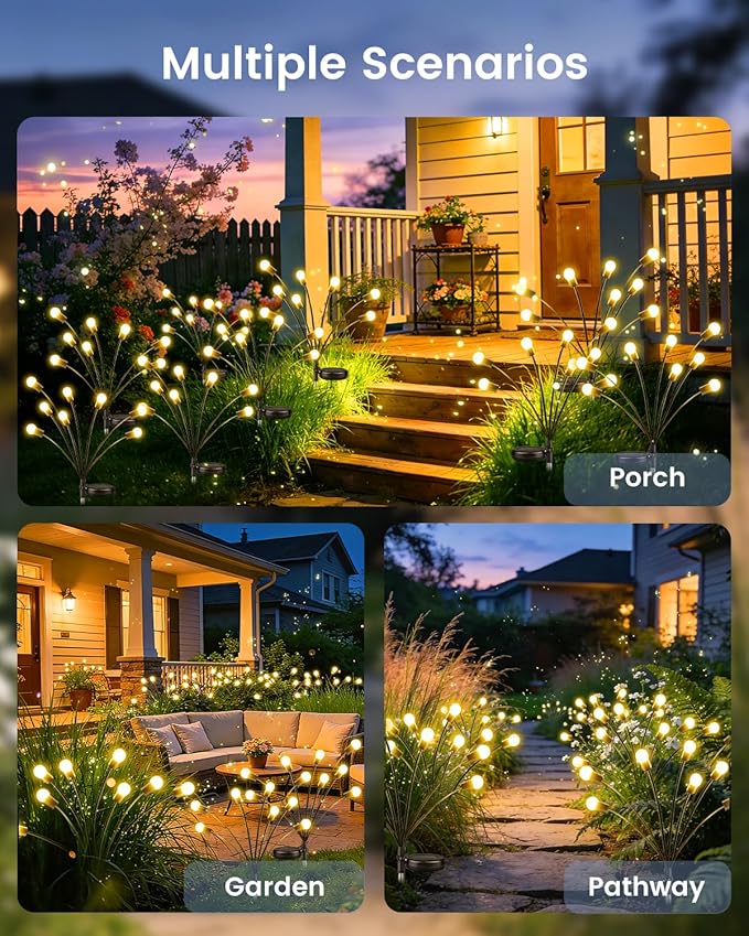 OZS 10 Pack Total 80 LED Solar Firefly Lights Fairy Outdoor - Image 7