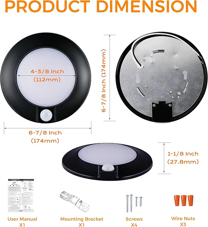 CLOUDY BAY Motion Sensor Ceiling Light Indoor, 120V CRI90 10W 5000K Bright Day - Image 7