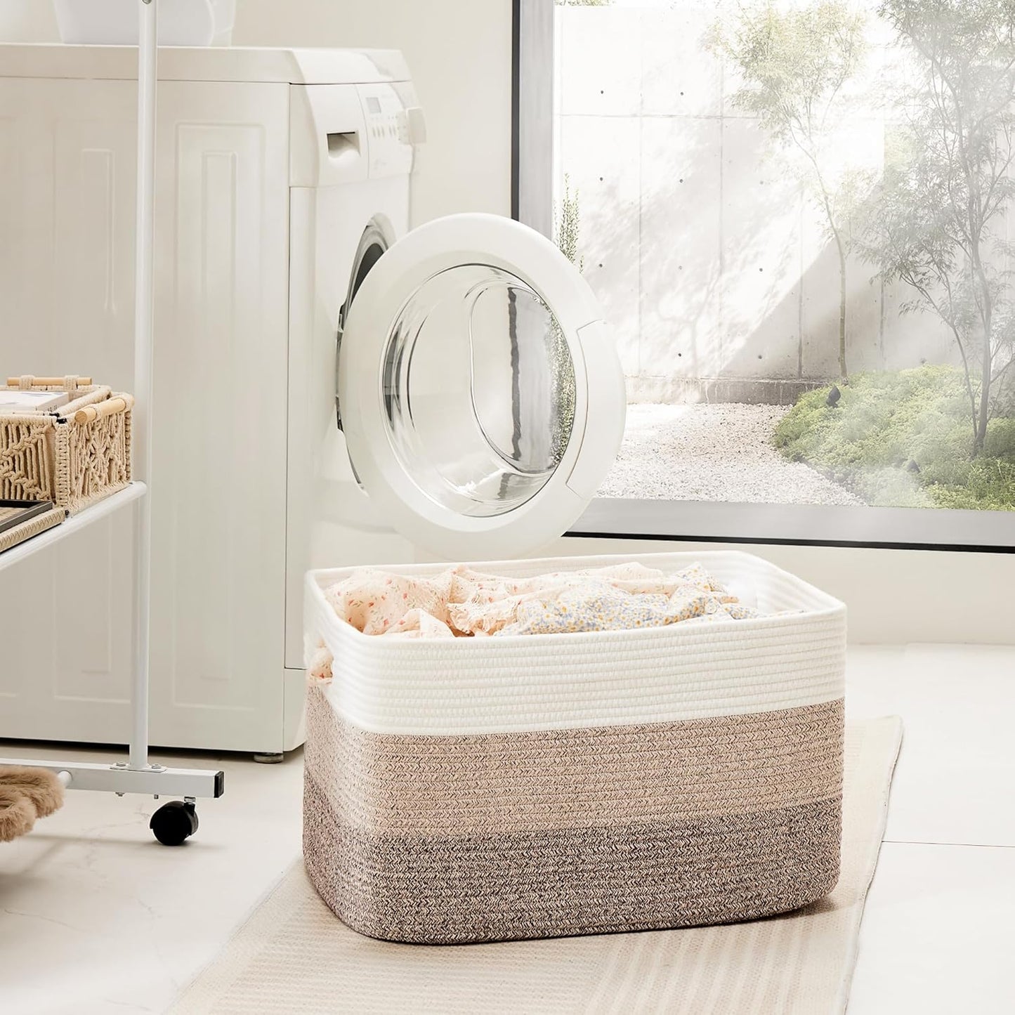 Blanket Basket,Rectangle Woven Baskets for Storage,100L Laundry Basket for Decorative Nursery Blanket,Toys,Dirty Clothes and Magazine in Shelves,Baby Room,and Living Room
