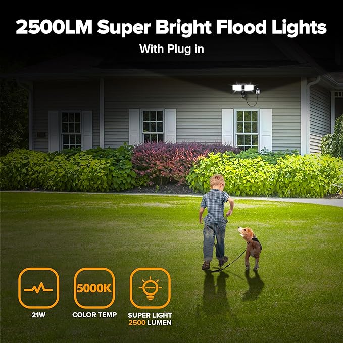 LUTEC 2 Pack 21W Plug in Motion Sensor Light Outdoor, Flood Lights Outdoor - Image 2