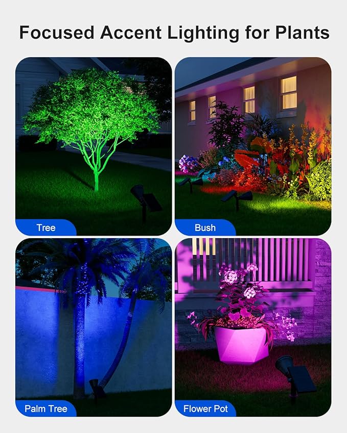 4 Pack Color Changing Solar Spotlights Outdoor Waterproof - Image 5