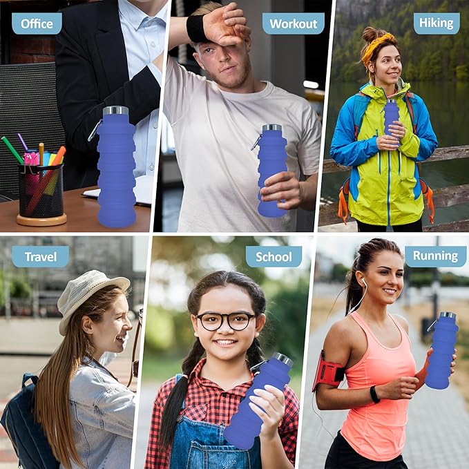 Collapsible Water Bottles 24oz, Odorless BPA-Free Silicone, Leak-Proof Foldable - Image 5