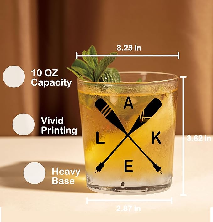 Nogrit Lake House Decor Whiskey Glasses 10 Oz, Beach Wine Old Fashioned Rocks - Image 3