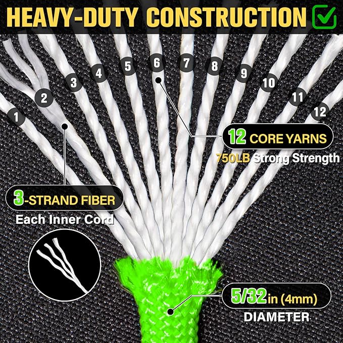 Paracord Rope 750 lb - 200ft 5/32" Parachute Cord 4MM 12-Strand para Cord - - Image 3