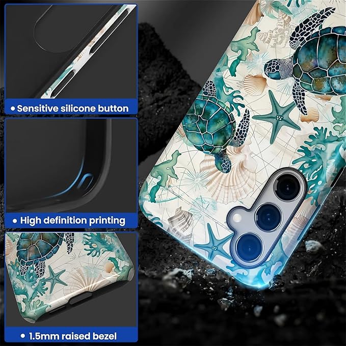 for Samsung Galaxy S24 Case, HL2 Ocean Sea Turtle Nautical Map Hybrid 2 Layer - Image 3