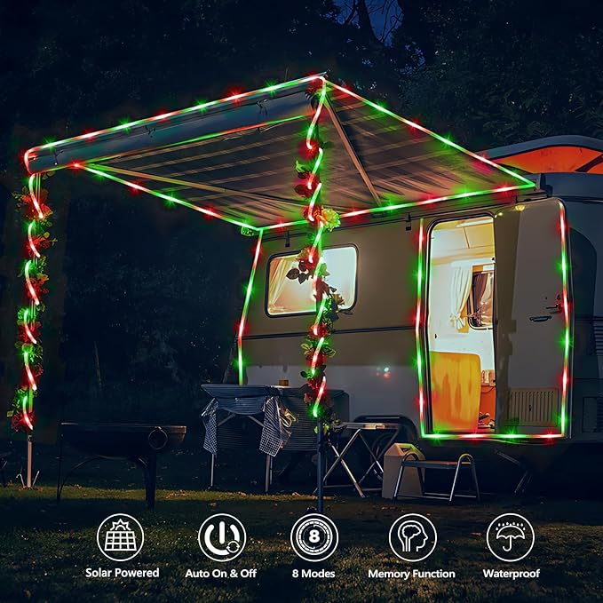 Solar Rope Lights, 2 Packs Total 66ft 200LED Solar String Lights, 8 Modes - Image 2