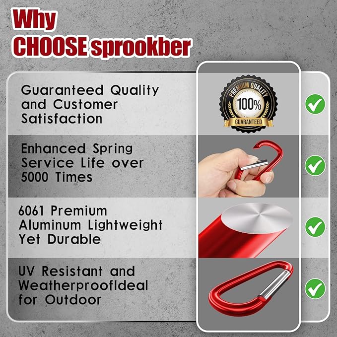 sprookber 4" & 5" Extra Large Aluminum Carabiner D Ring, Caribeener Clips - Image 6