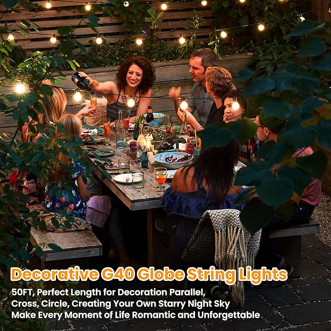 Bosceos 50FT Outdoor G40 LED Globe String Lights Dimmable Waterproof - Image 6