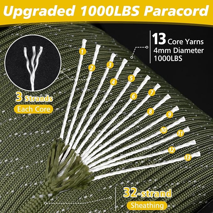 X XBEN Paracord Reflective 1000lb, 50/100/200/500/1000ft 4mm, 13 Strand - Image 7
