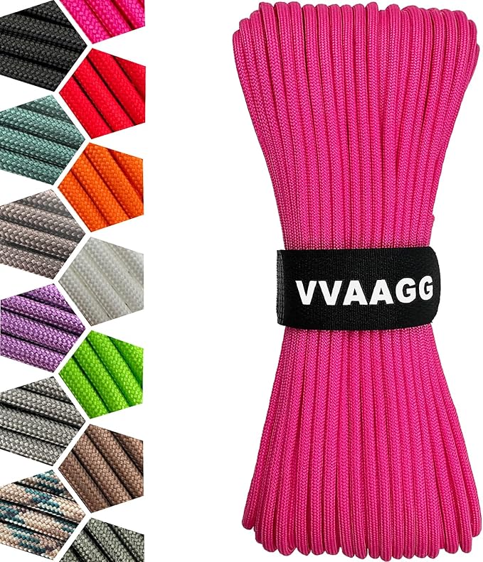 VVAAGG 1000 Pink Paracord 200FT Utility Parachute Cord 4mm Nylon String12 by ParacordSpecialist