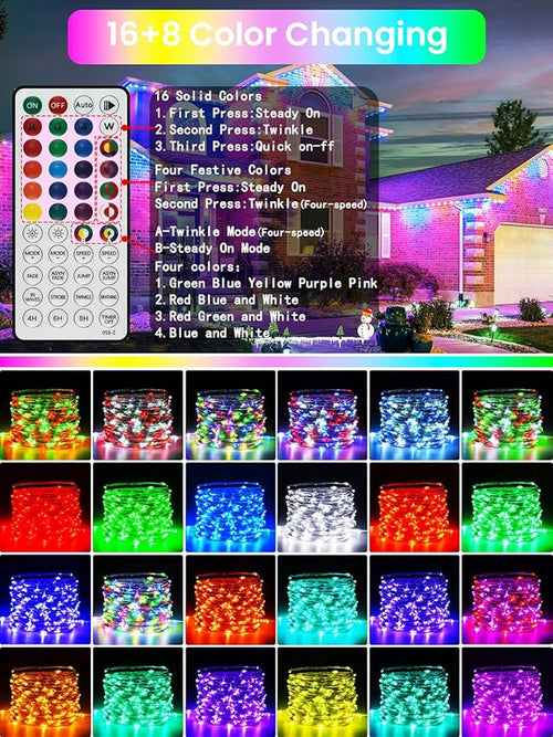 66Ft 200 LED RGB Color Changing 4th of July Fairy Lights Plug in, Waterproof - Image 2