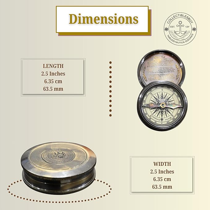 Marine Pocket Compass 1920 Vintage Brass Navigation Compass - Image 3