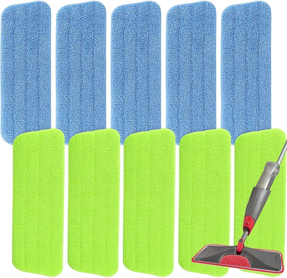 16.5 inch Microfiber Mop Pads for Rubbermaid Reveal Spray Mop and Any 16.5" Flat Mop - 10 Pack 13''-15'' Spray Mop Pad Reusable Washable Replacement Refills - Blue & Green