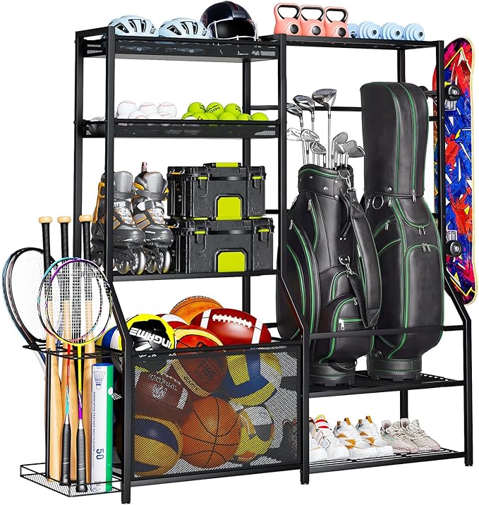 Large Sports Organizer for Garage, Ball Storage Rack Garage Sports Equipment by HOME