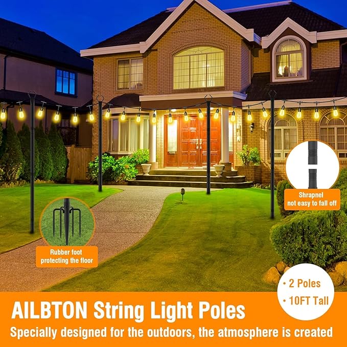 AILBTON 10 Pack 10Ft String Light Poles, Light Poles - Image 2