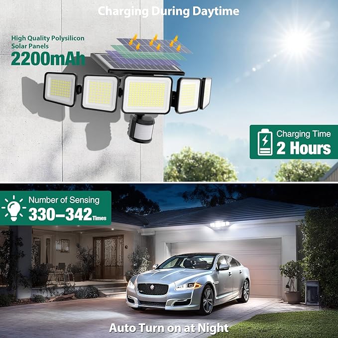 Solar Lights Outdoor 4000LM 236 LEDs Motion Sensor Outdoor Lights, 5 Heads - Image 3