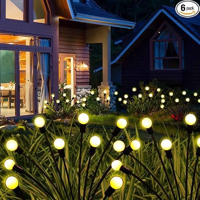 Solar Garden Lights Outdoor, 6 Pack 48 LED Solar Firefly Lights Waterproof by KohlrabiDecor