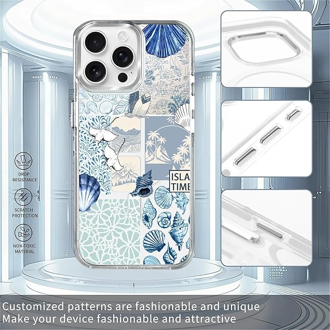 Case for iPhone 14 Pro, Sea Life Ocean Waves Seashell Collage Phone Case - Image 2
