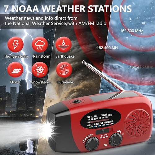 18500mWh Weather Emergency Radio, Portable Solar AM/FM/NOAA Hand Crank Radio - Image 2