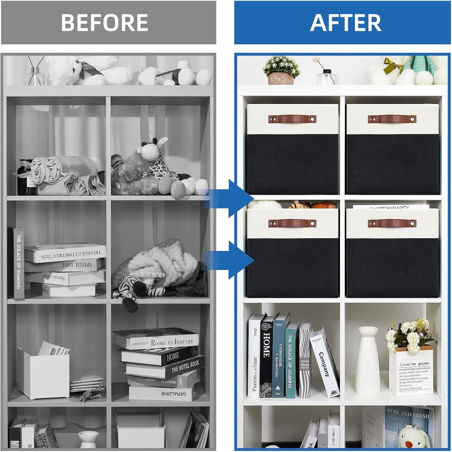 Temary Foldable Storage Cubes Set of 4 - Organizers with Handles, Decorative Storage Boxes for Home, Office (White&Black)