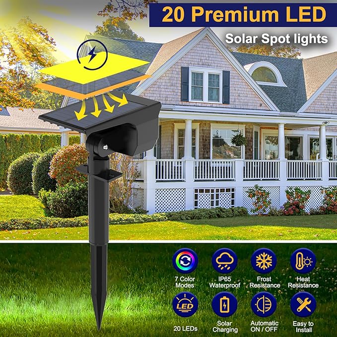 nipify 4 Pack Solar Spot Lights Outdoor Color Changing, 7 Modes Halloween RGB - Image 7