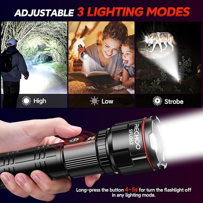 RECHOO Rechargeable Flashlights 1 Pack, Super Bright High Lumens LED Flashlight - Image 5